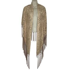 muche et muchette Faux Suede Beige Fringe Boho Wrap Shaw